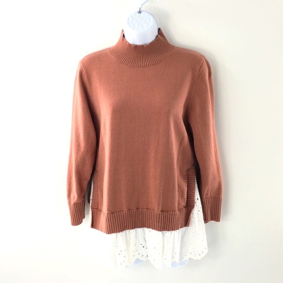 Roller Rabbit Womens Sweater Cashmere Blend 2fer Mock Neck 3/4 Sleeve Sz M - Picture 1 of 11